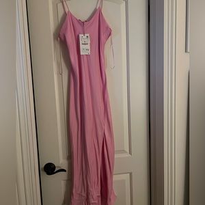Zara Pink Flowy Slip Dress with Slit. Size large with tags. Perfect condition.
